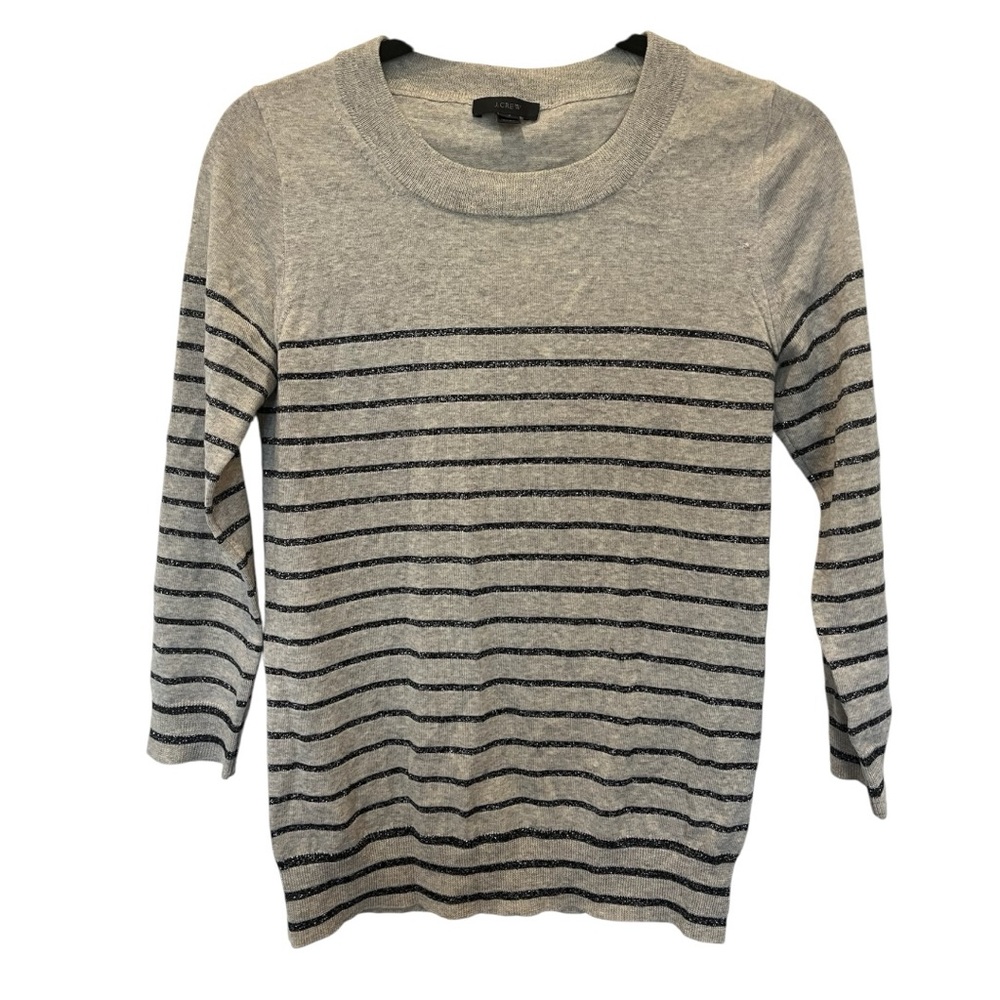 J. Crew Light Gray Striped Merino Wool Sweater Size XS